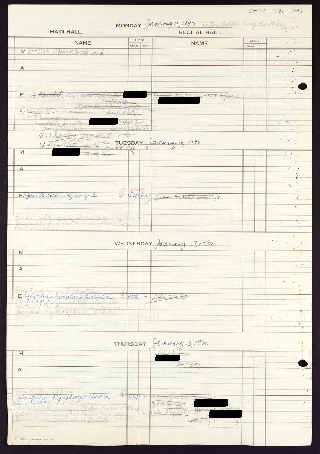 Carnegie Hall Booking Ledger, volume 35, page 42