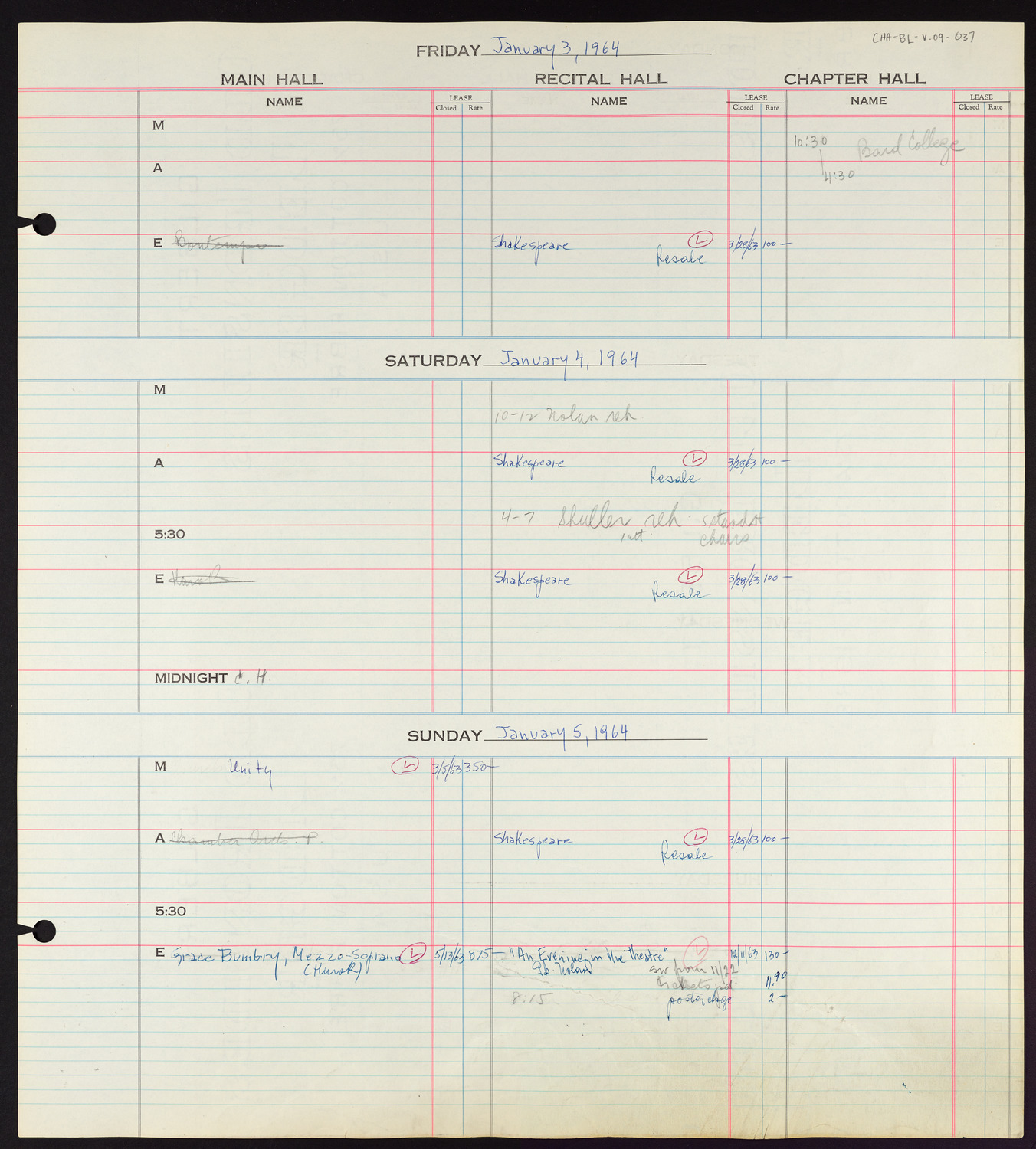 Carnegie Hall Booking Ledger, volume 9, page 37