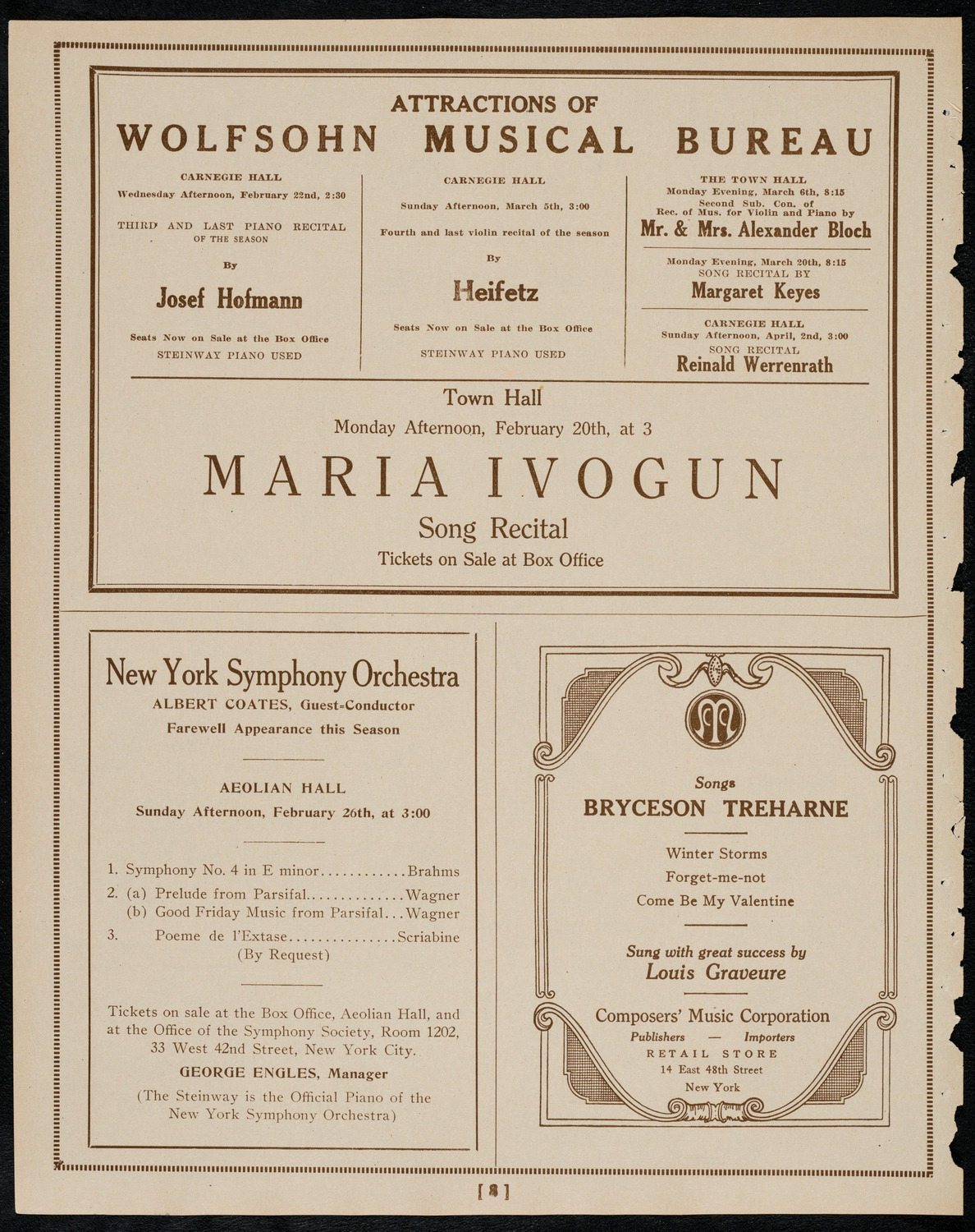 Jewish Ministers Cantors Association of America, February 19, 1922, program page 8