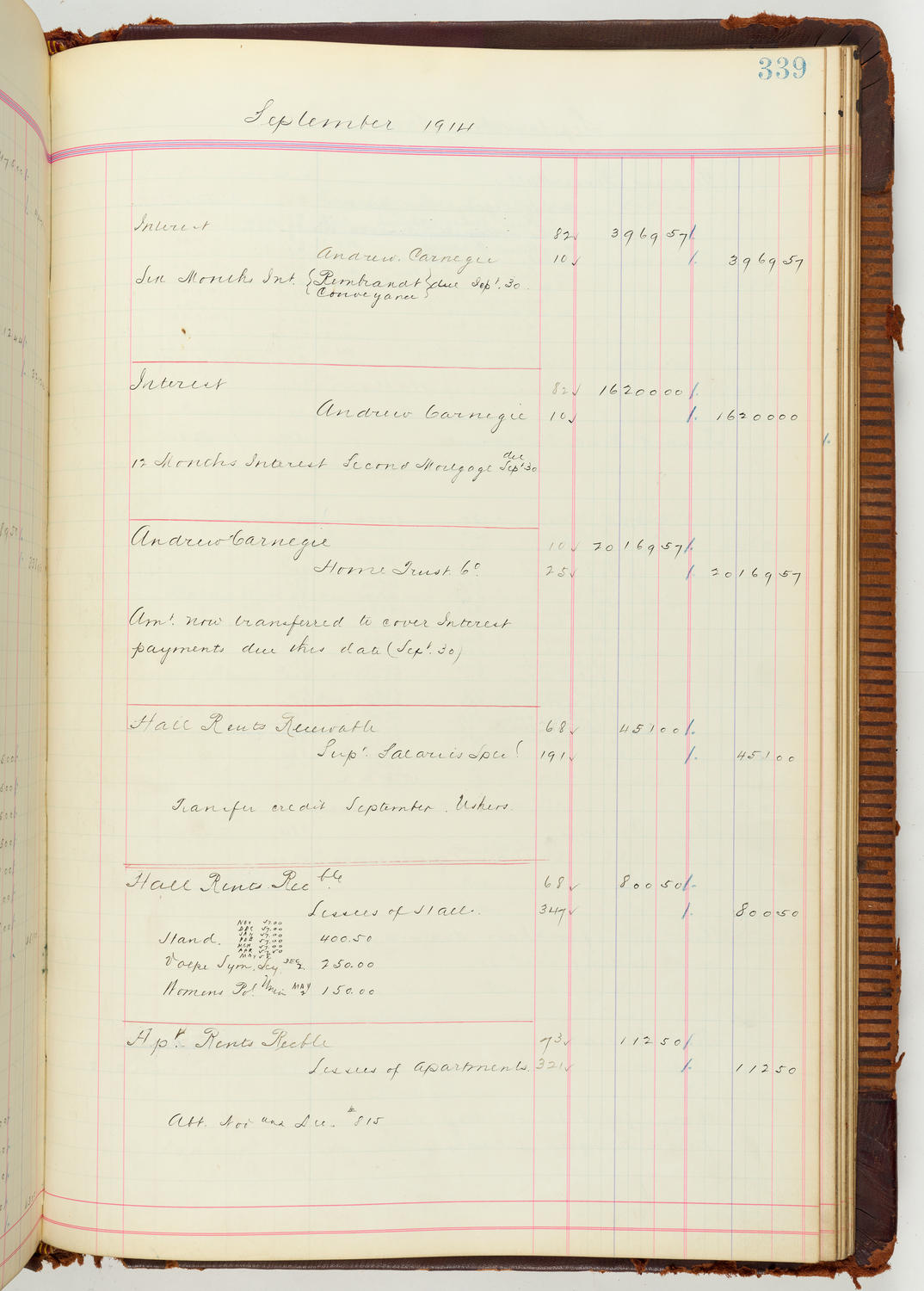 Music Hall Accounting Ledger Journal, volume 7, page 339