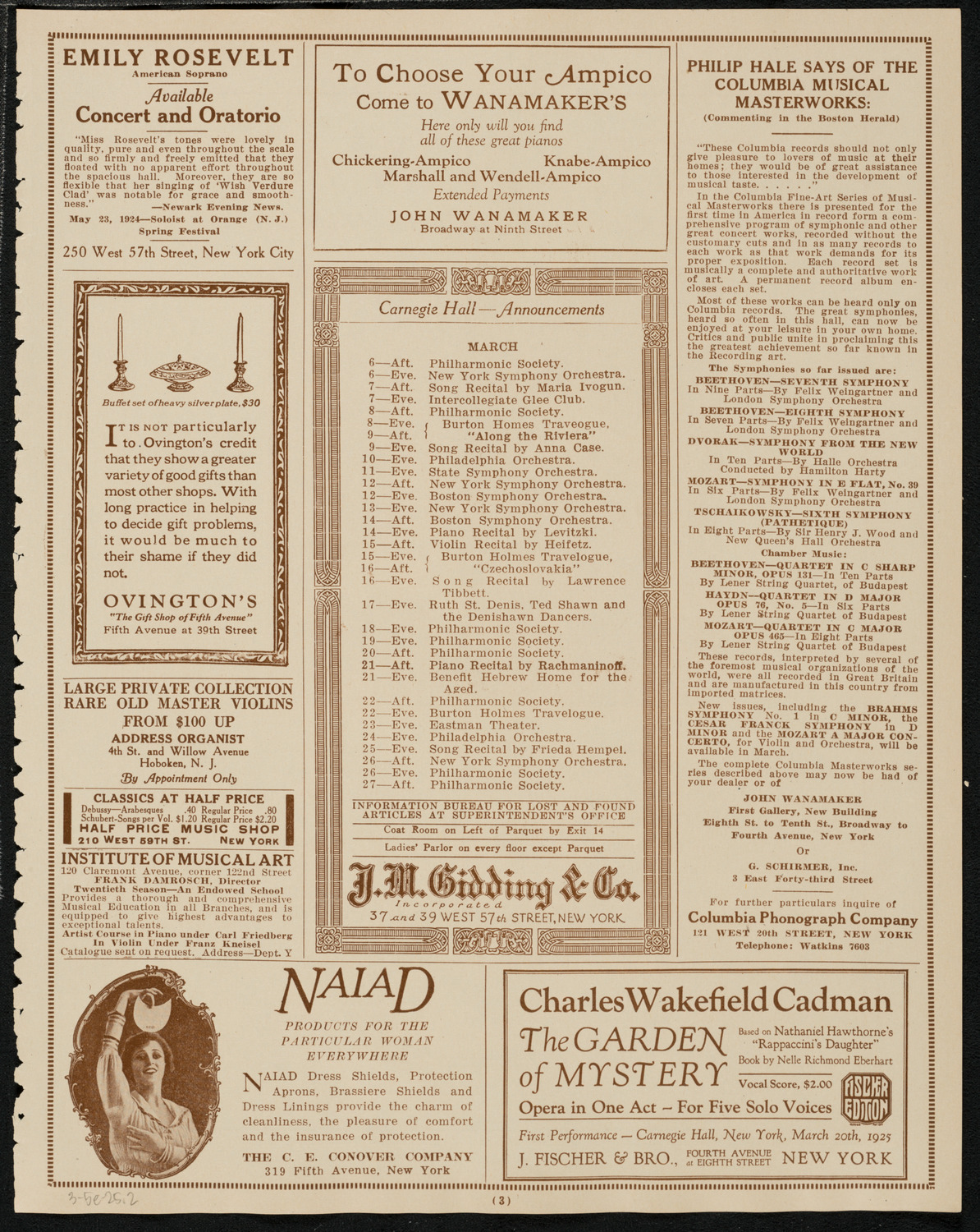 New York Philharmonic, March 5, 1925, program page 3