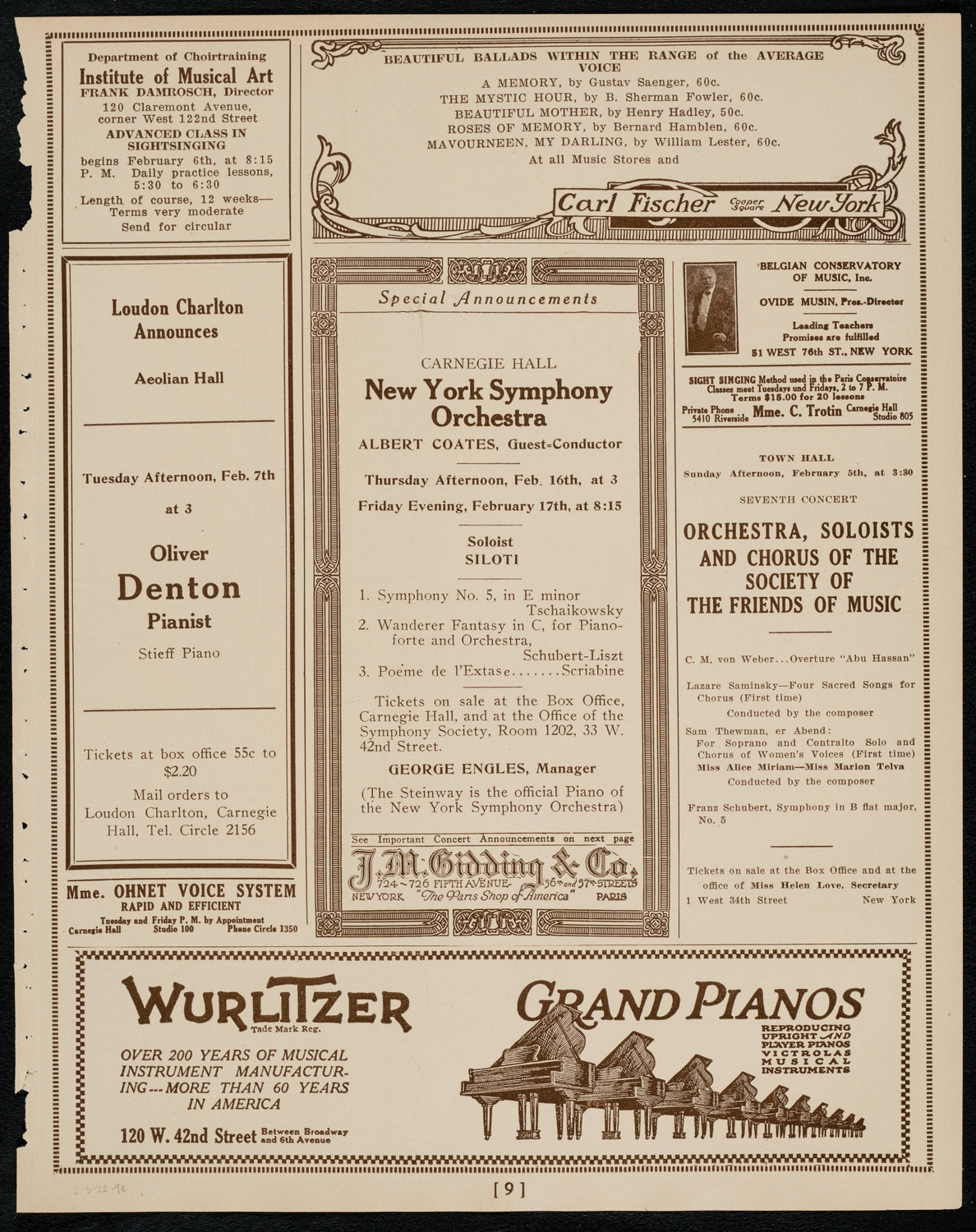 New York Symphony Orchestra, February 3, 1922, program page 9