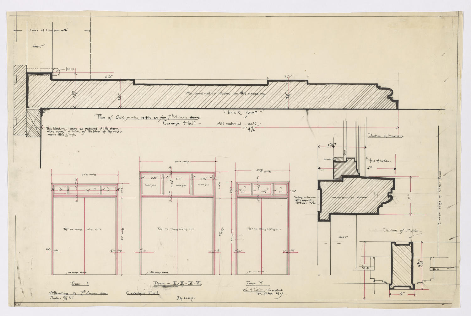 Alterations to 7th Avenue doors; Plan of oak jambs, soffits, etc. for 7th Avenue doors, July 26, 1917