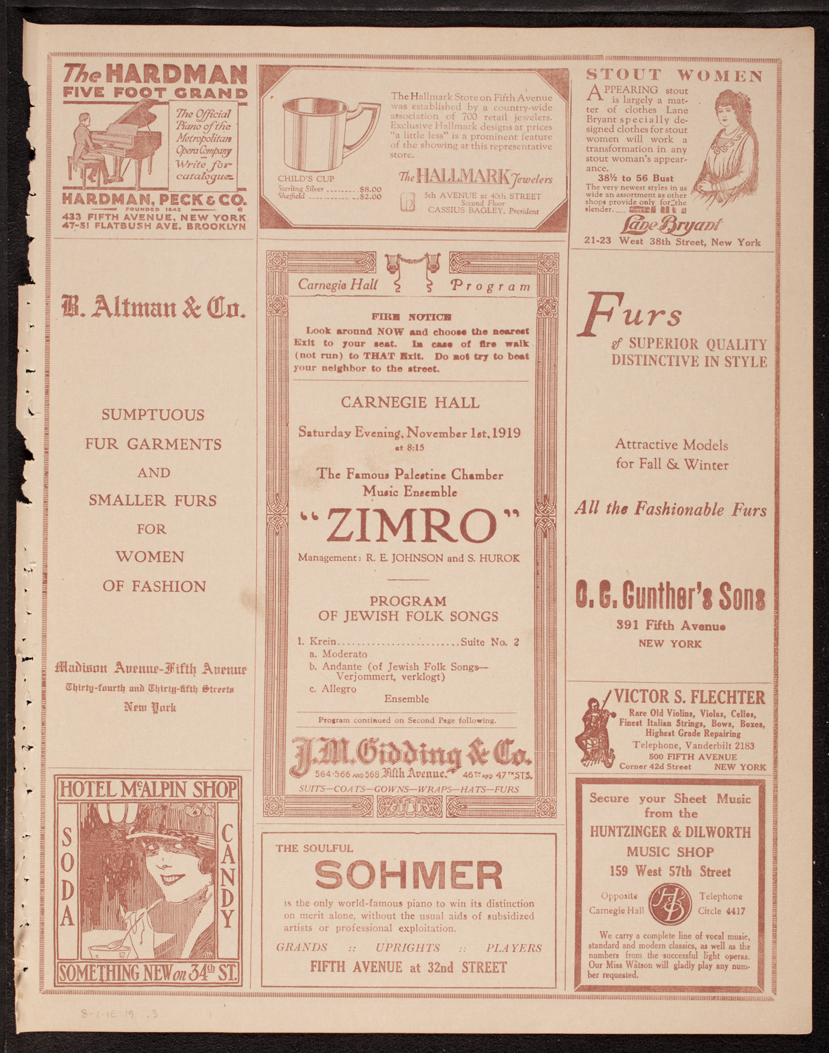 The Famous Palestine Music Ensemble "Zimro", November 1, 1919, program page 5