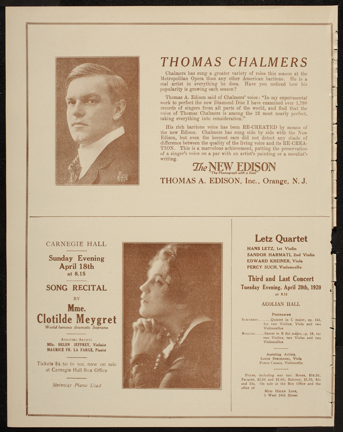 Josef Lhévinne, Piano, April 18, 1920, program page 2