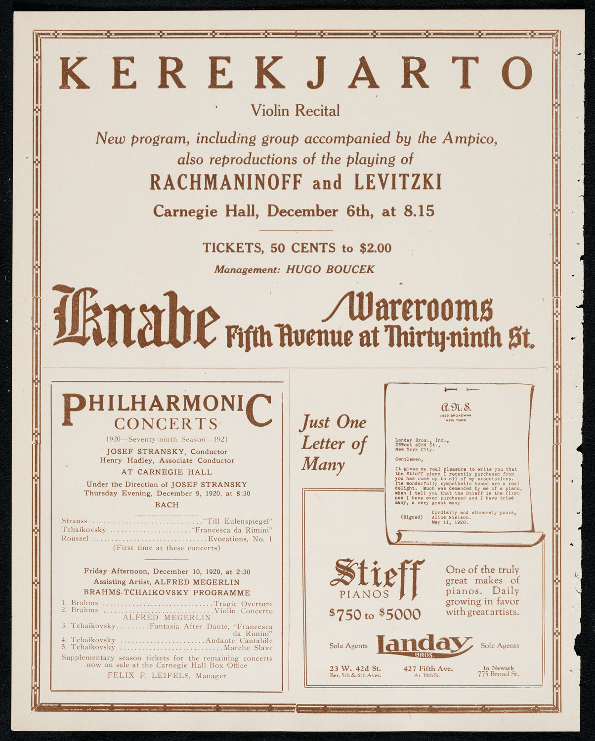 New York Philharmonic, December 4, 1920, program page 12