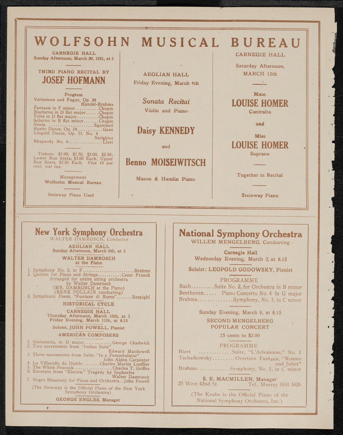 National Symphony Orchestra, March 1, 1921, program page 8