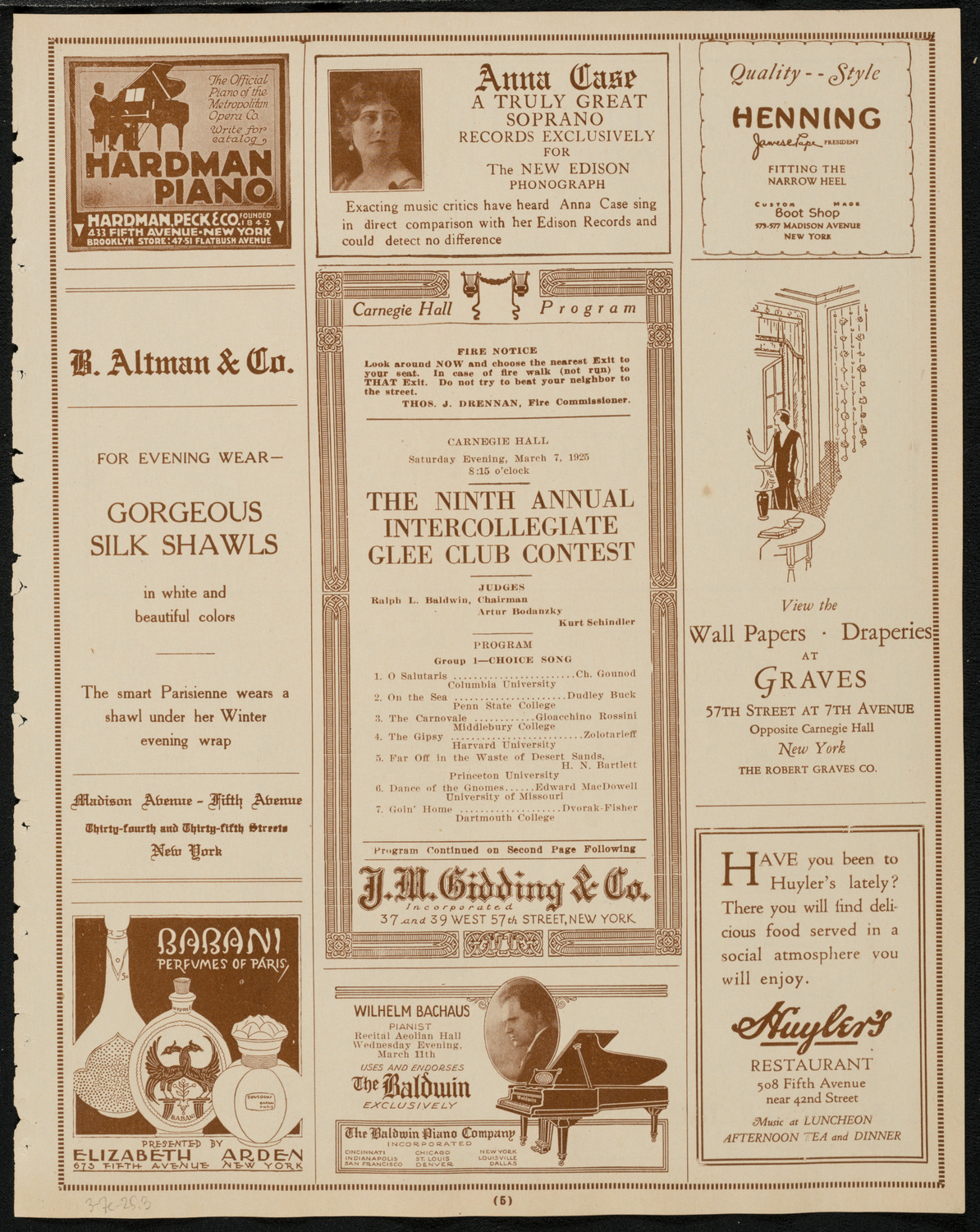 Ninth Annual Intercollegiate Glee Club Contest, March 7, 1925, program page 5