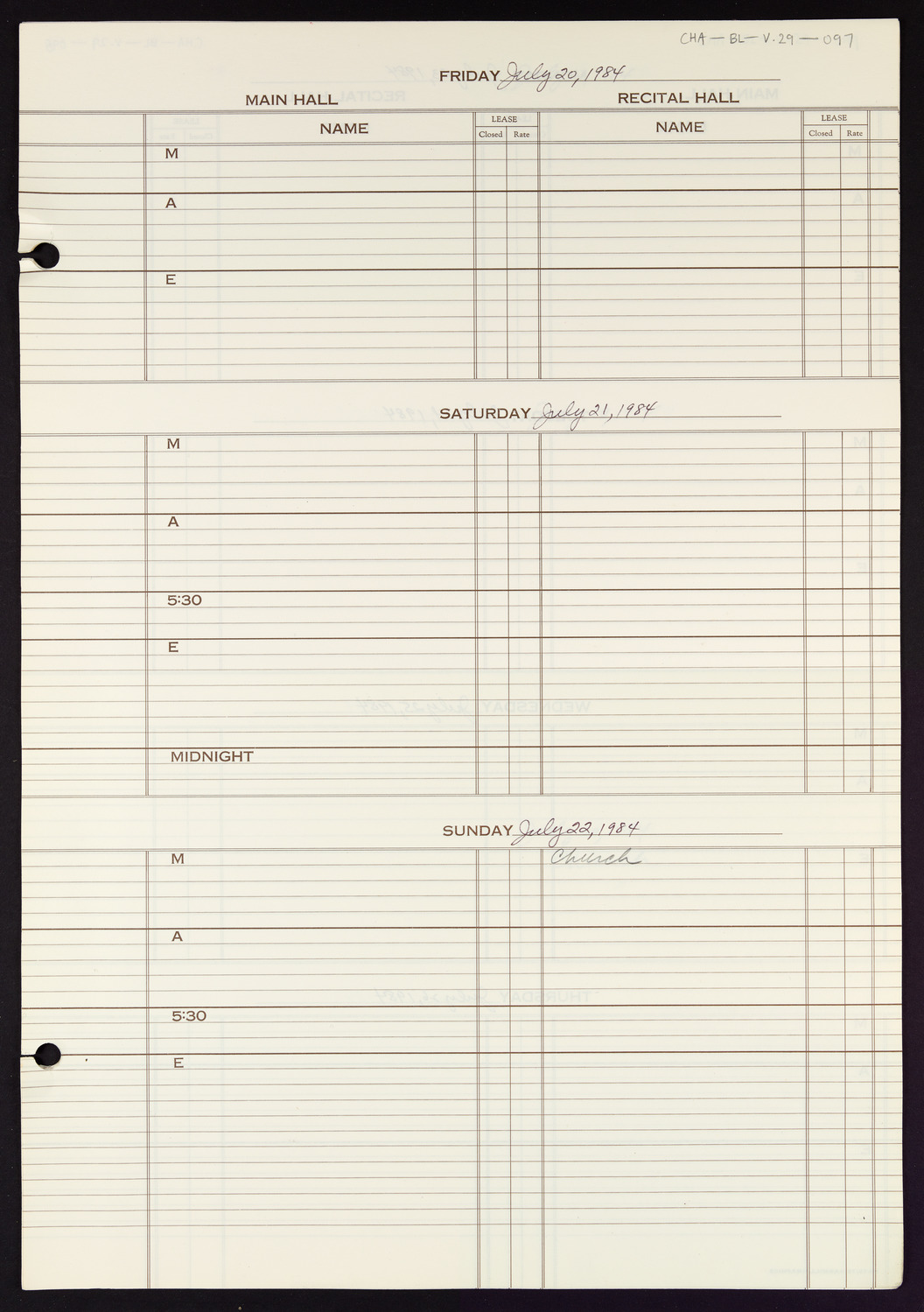 Carnegie Hall Booking Ledger, volume 29, page 97