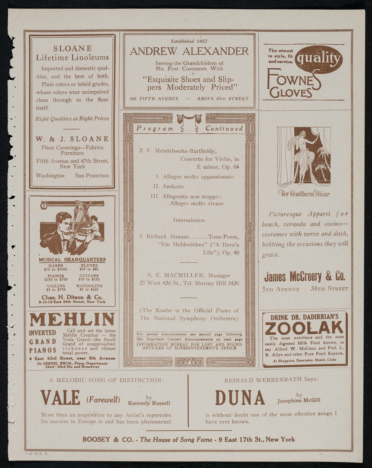 National Symphony Orchestra, January 2, 1921, program page 7