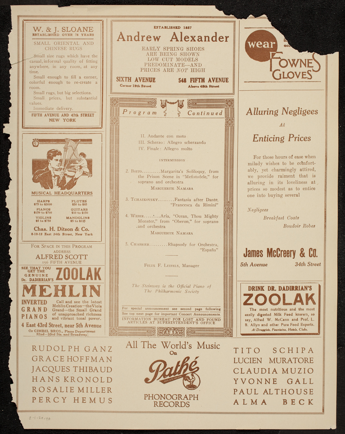 New York Philharmonic, February 1, 1920, program page 7
