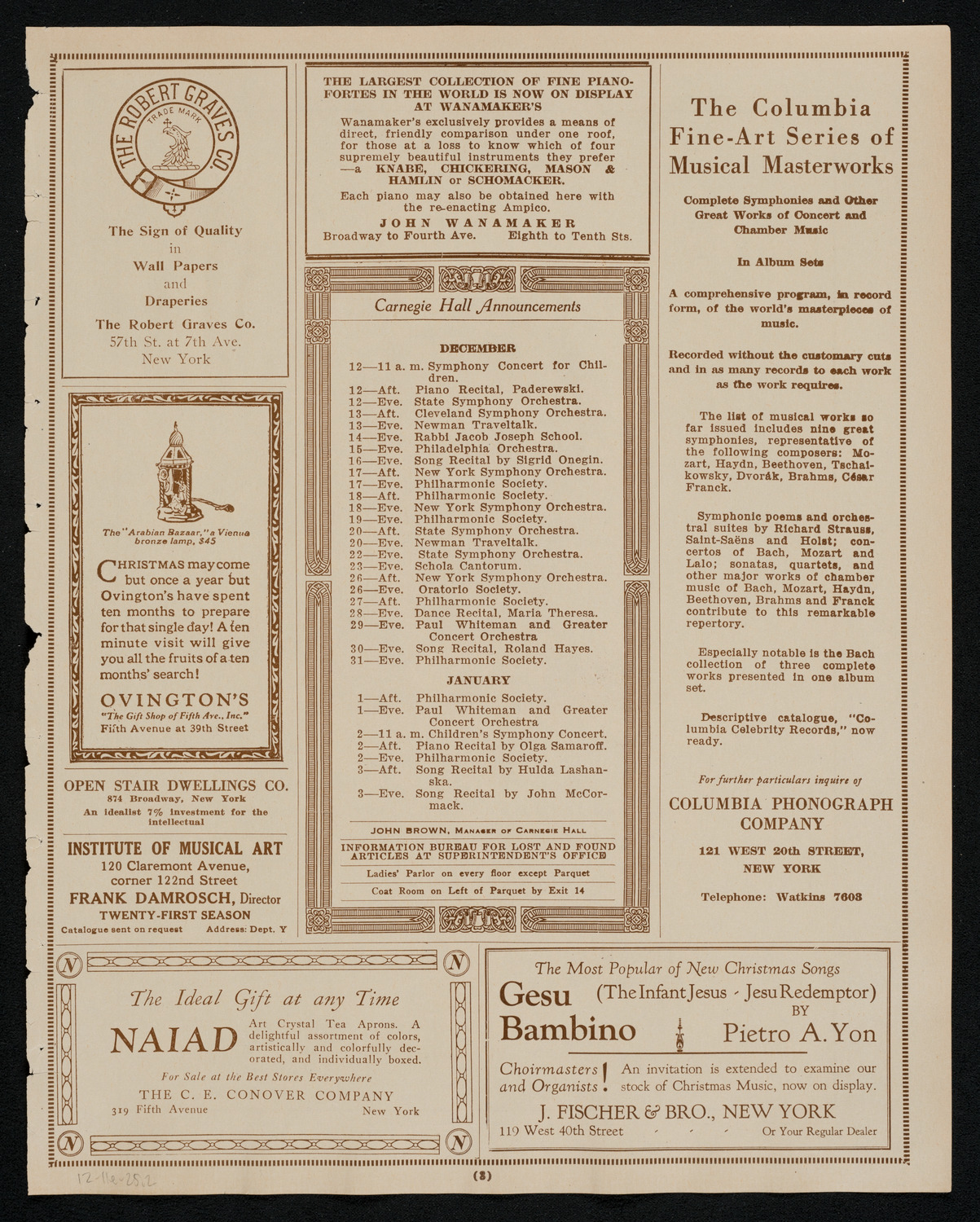 Julia Claussen, Mezzo-Soprano, December 11, 1925, program page 3