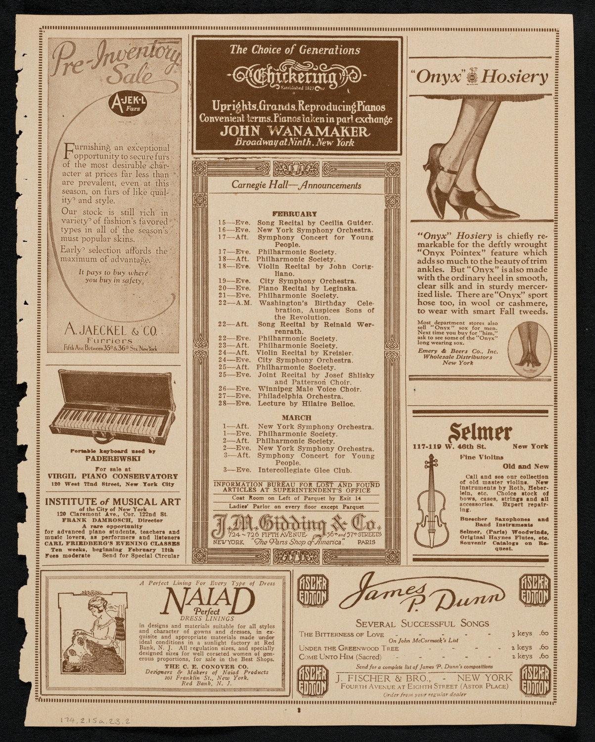 New York Symphony Orchestra, February 15, 1923, program page 3