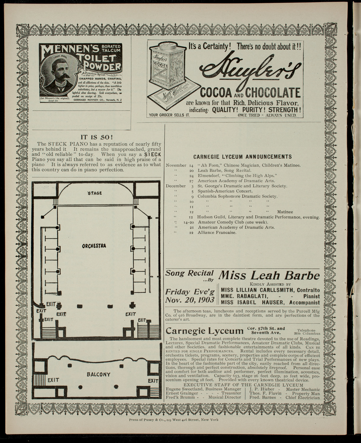 Academy Stock Company of the American Academy of Dramatic Arts/Empire Theatre Dramatic School, November 11, 1903, program page 4