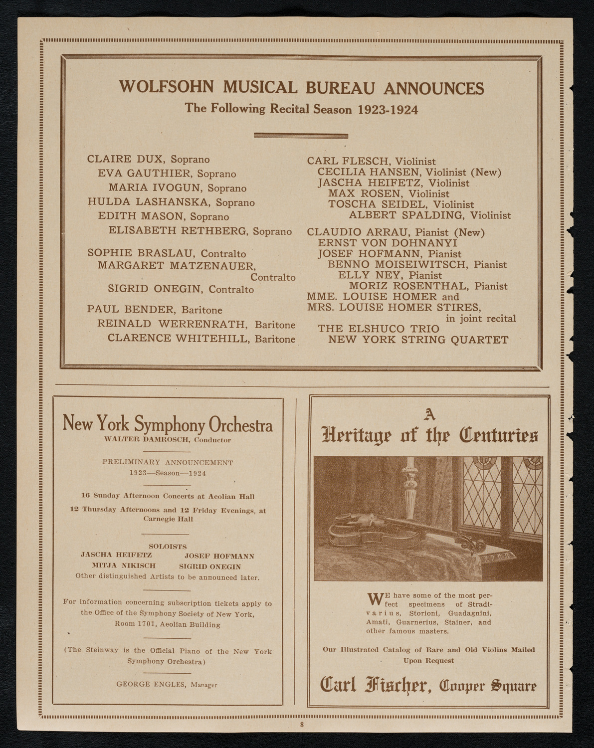 Mischa Elman, Violin, with Orchestra, May 20, 1923, program page 8