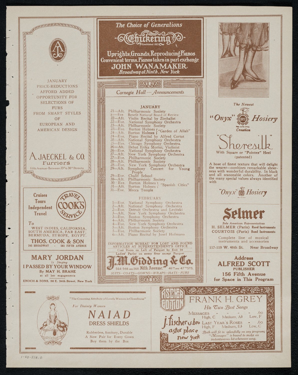 New York Philharmonic, January 20, 1921, program page 3