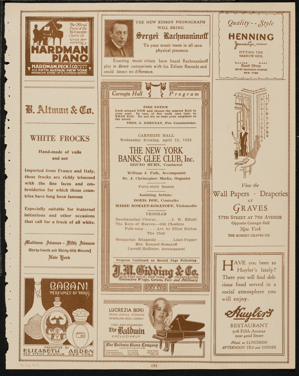 New York Banks' Glee Club, April 15, 1925, program page 5