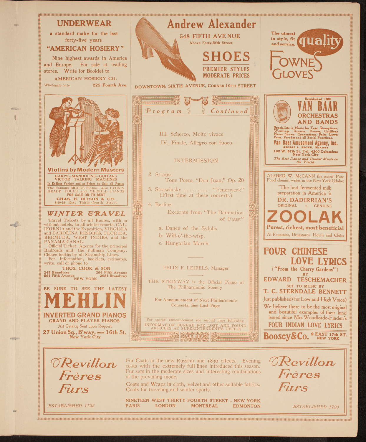 New York Philharmonic, October 30, 1914, program page 7