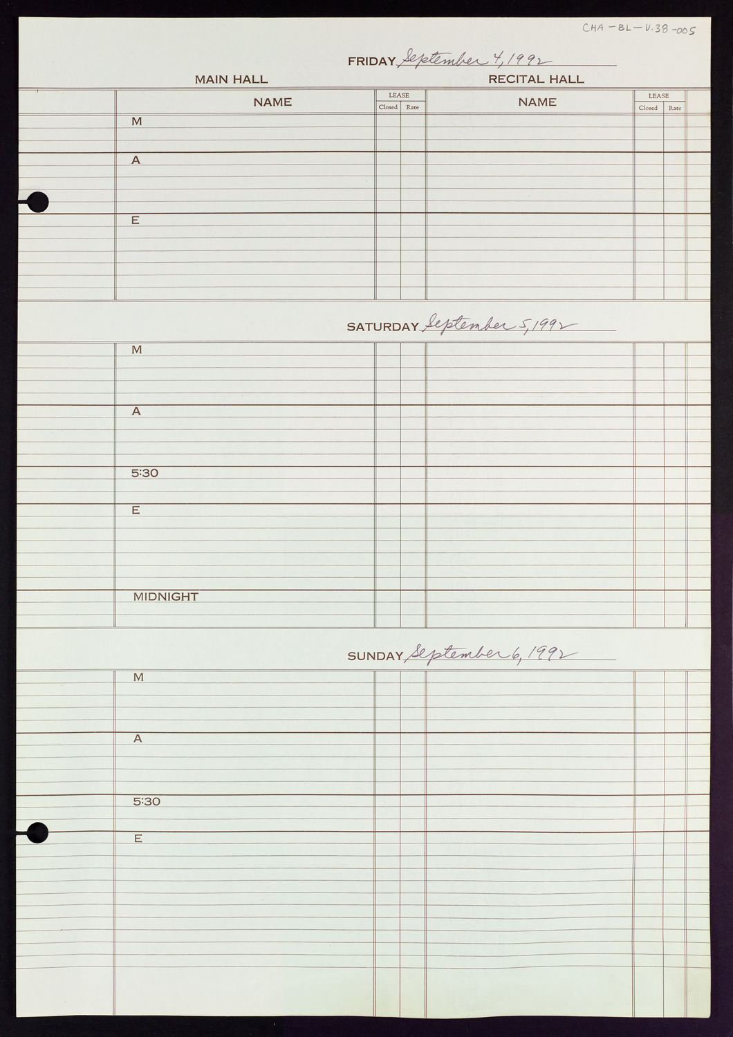 Carnegie Hall Booking Ledger, volume 38, page 5