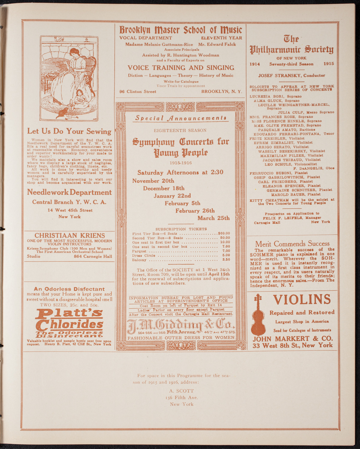 New York Philharmonic, March 27, 1915, program page 9