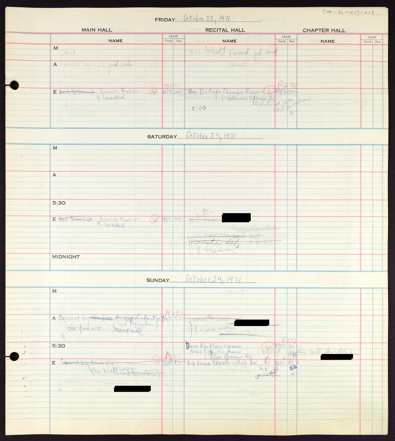 Carnegie Hall Booking Ledger, volume 17, page 17