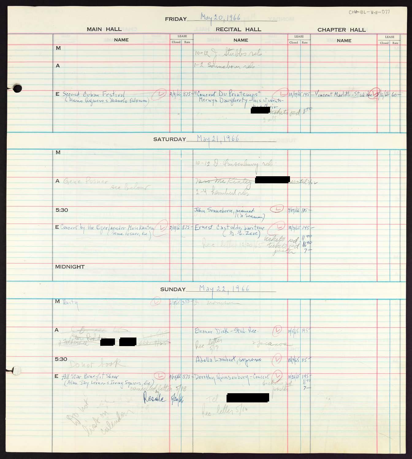 Carnegie Hall Booking Ledger, volume 11, page 77