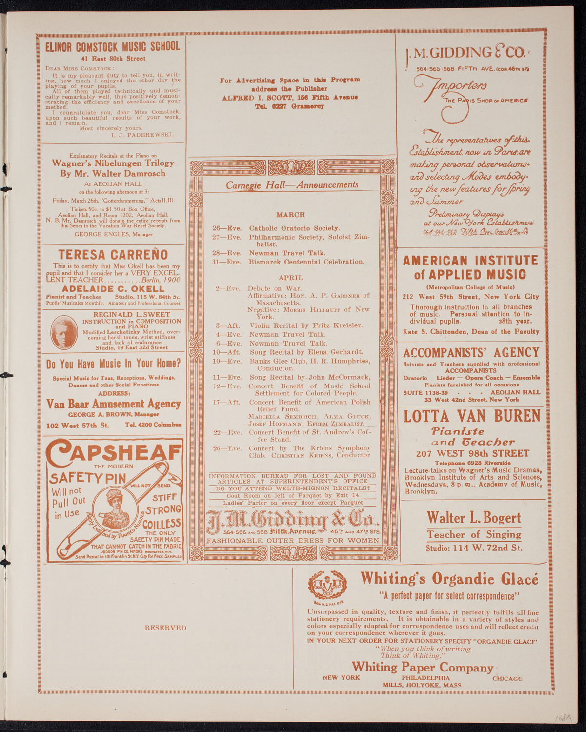 New York Philharmonic, March 26, 1915, program page 3