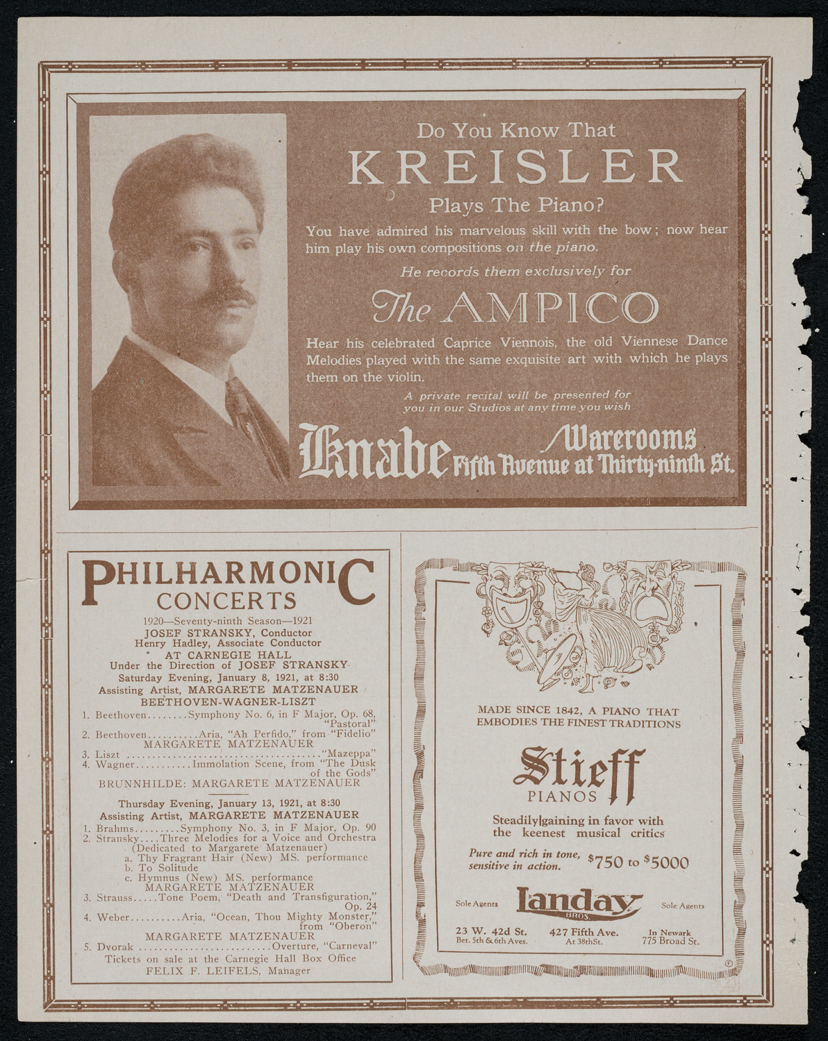 La Scala Orchestra, January 3, 1921, program page 12