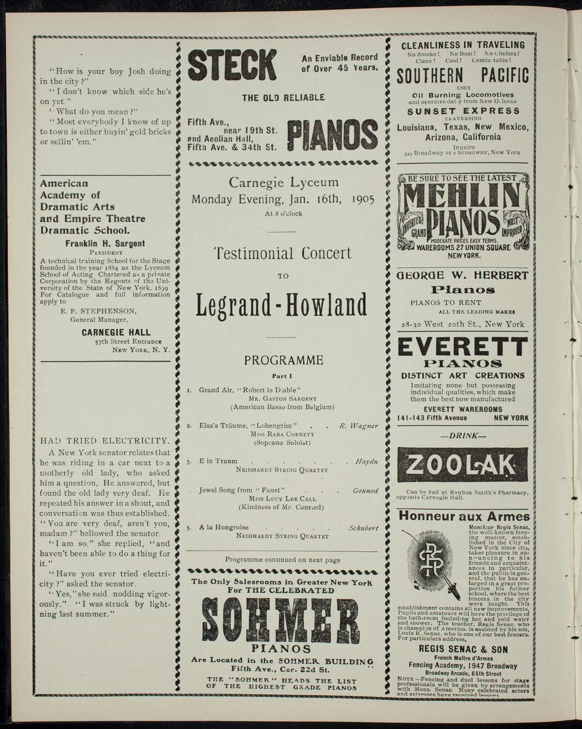 William Legrand Howland's "Sarrona", January 16, 1905, program page 2