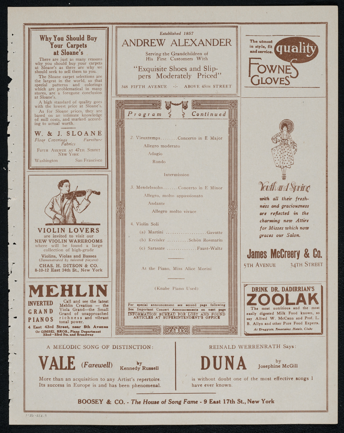 Erica Morini, Violin, with Orchestra, January 26, 1921, program page 7