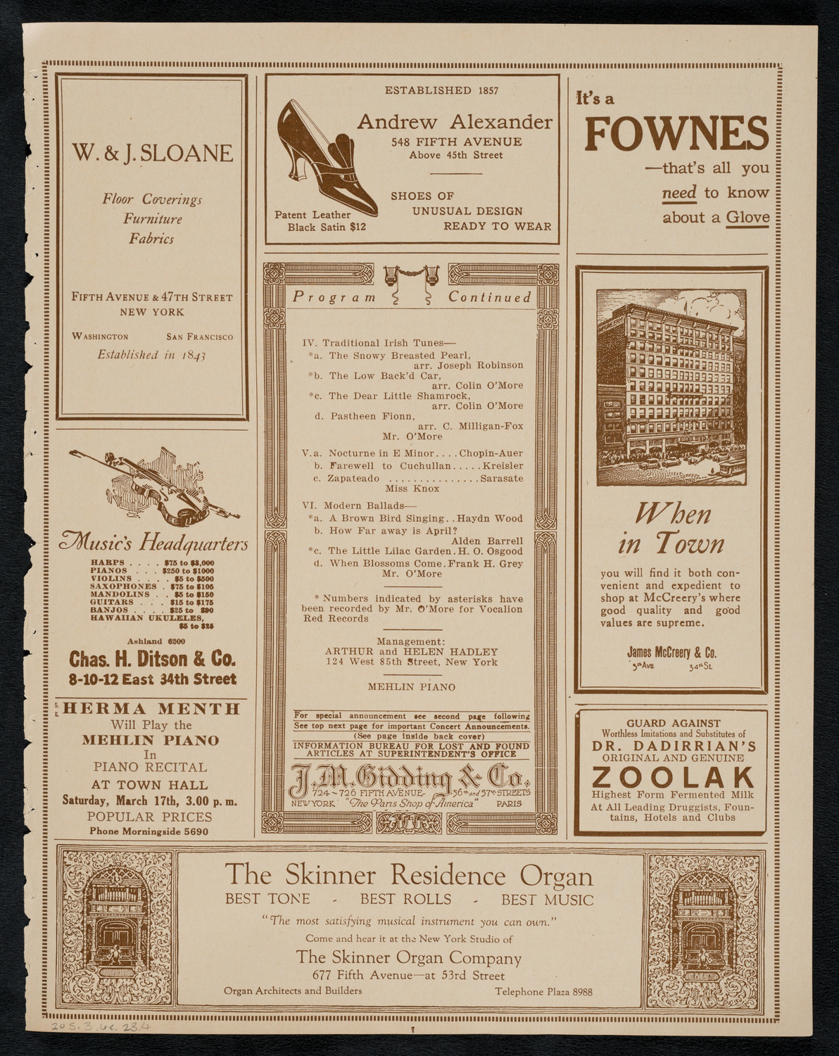 Colin O'More, Tenor, March 6, 1923, program page 7