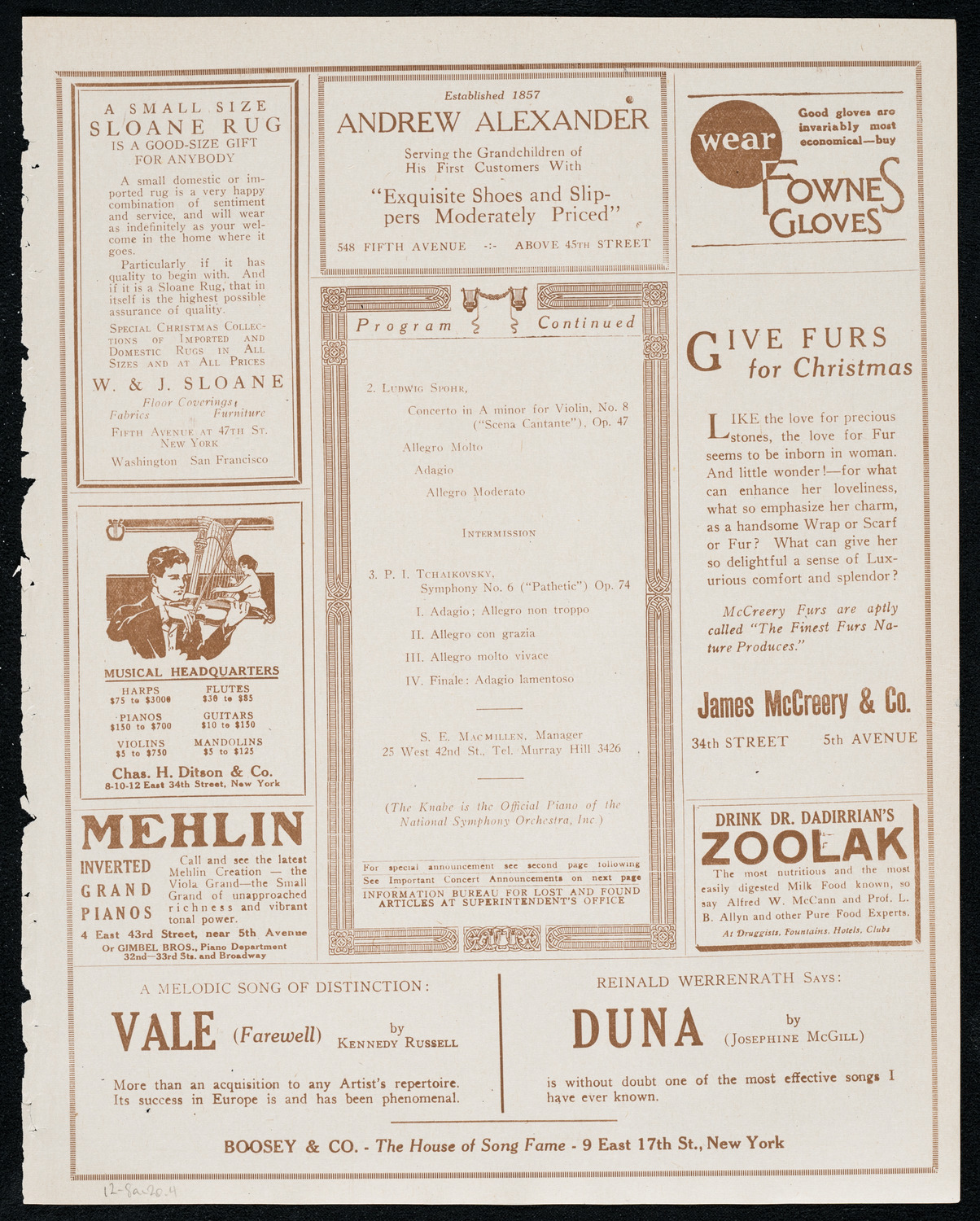 National Symphony Orchestra, December 8, 1920, program page 7