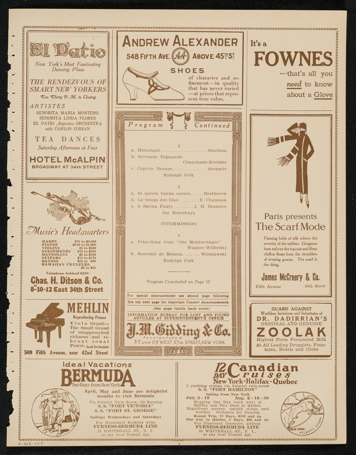 Ina Bourskaya and Rudolph Polk, April 20, 1924, program page 7