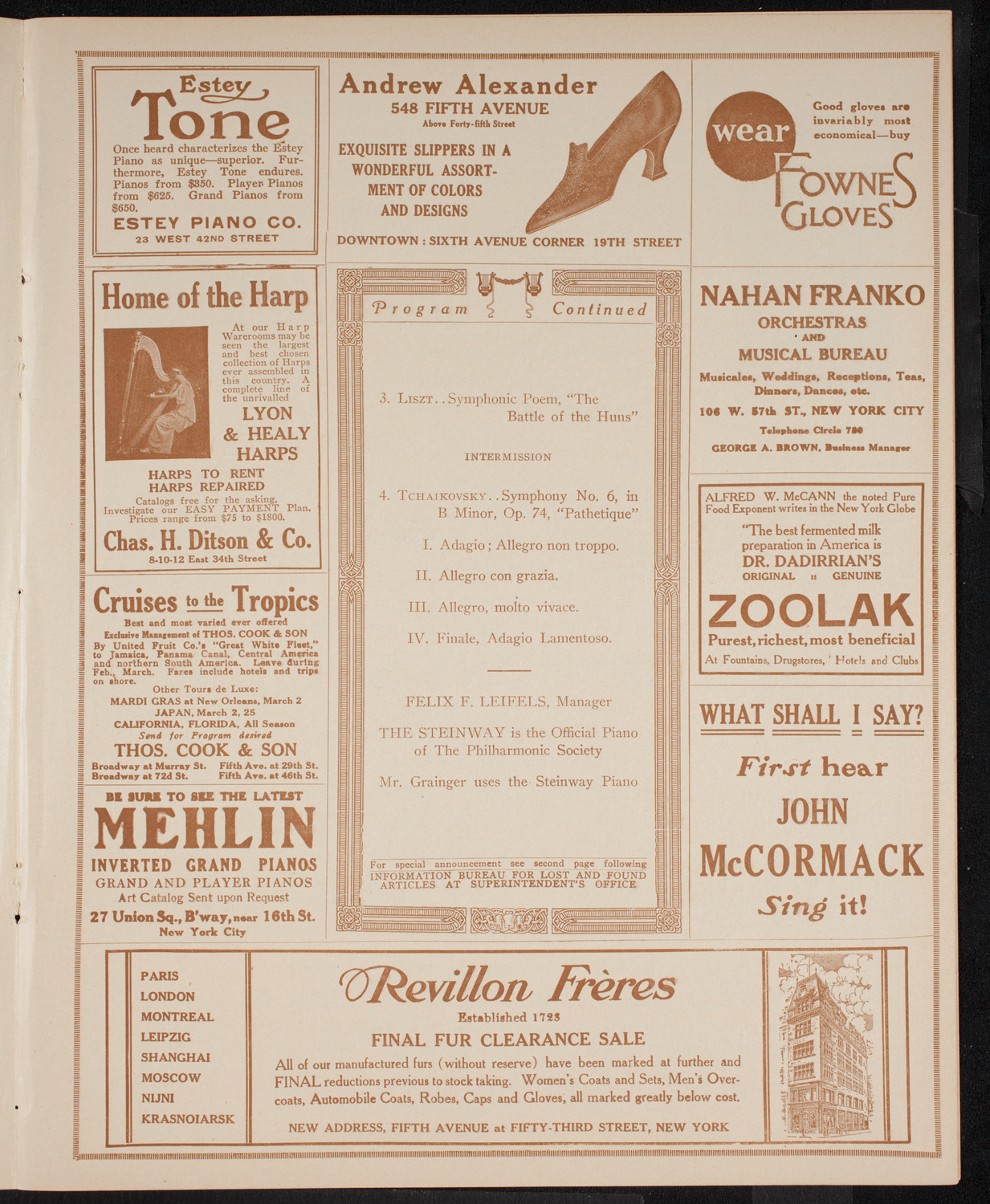 New York Philharmonic, March 5, 1916, program page 7