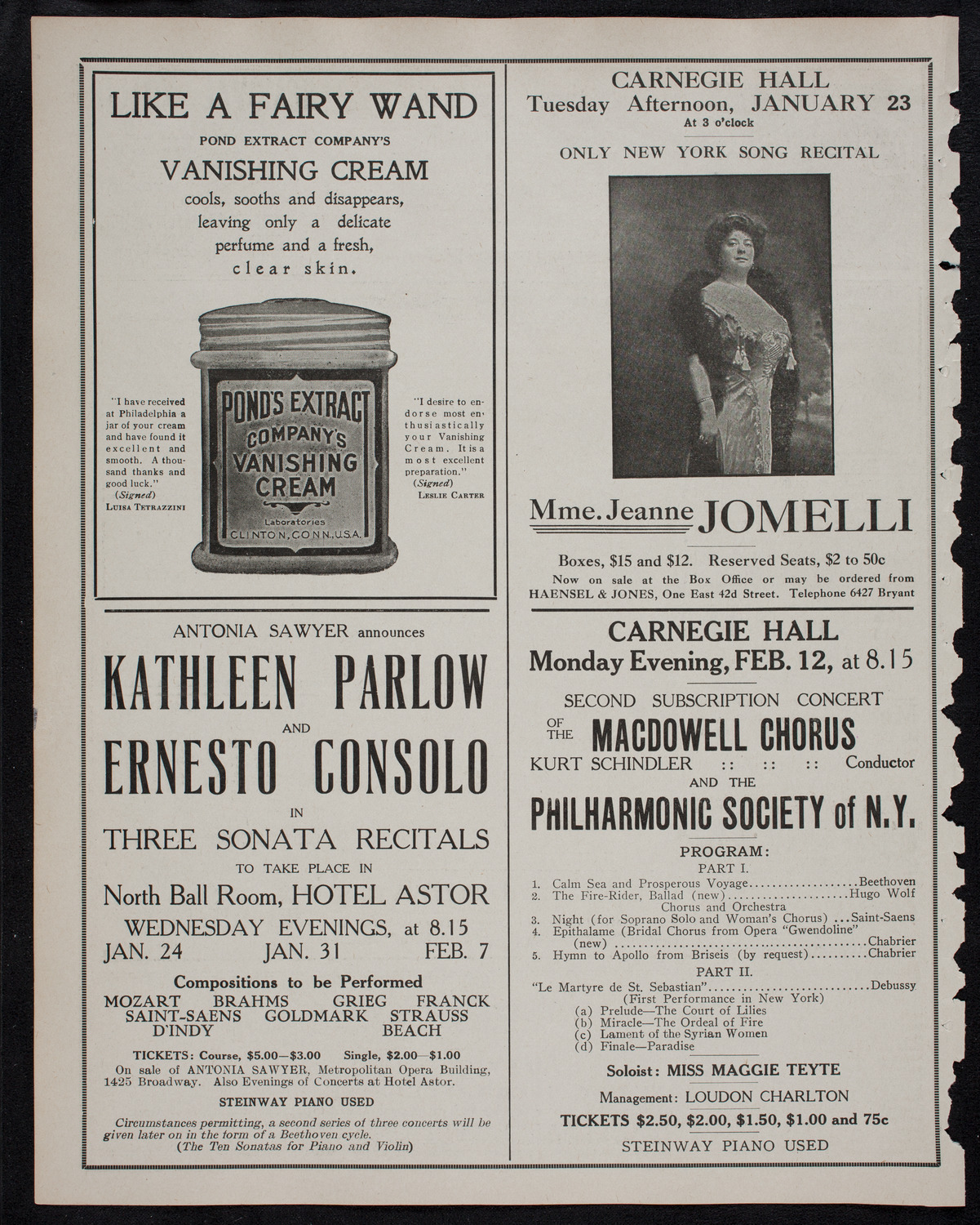 Edmond Clement, Tenor, January 16, 1912, program page 8