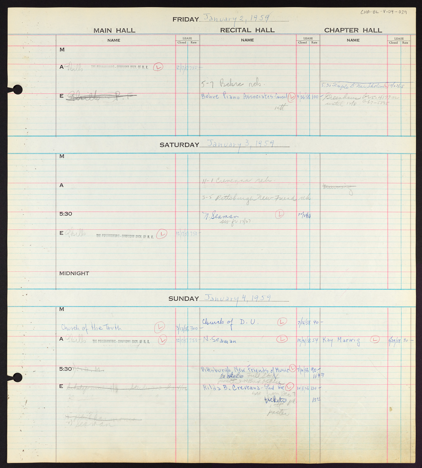 Carnegie Hall Booking Ledger, volume 4, page 29