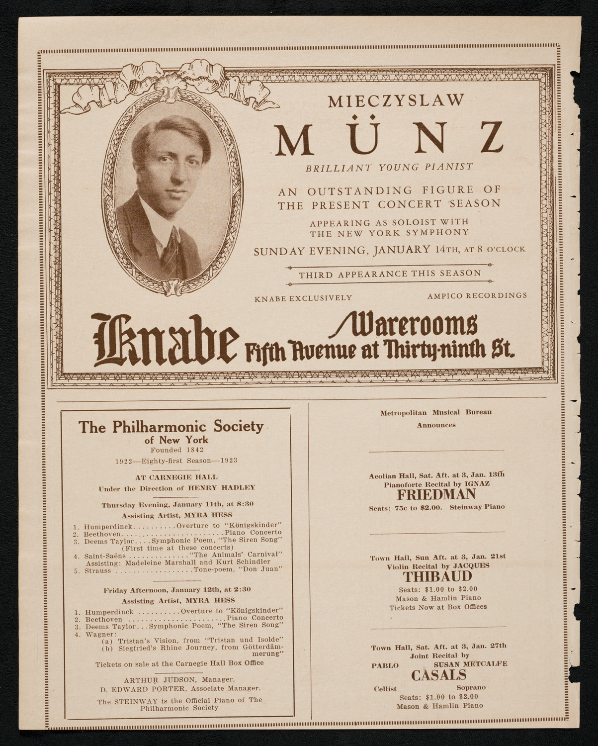 Frieda Hempel, Soprano, January 9, 1923, program page 12