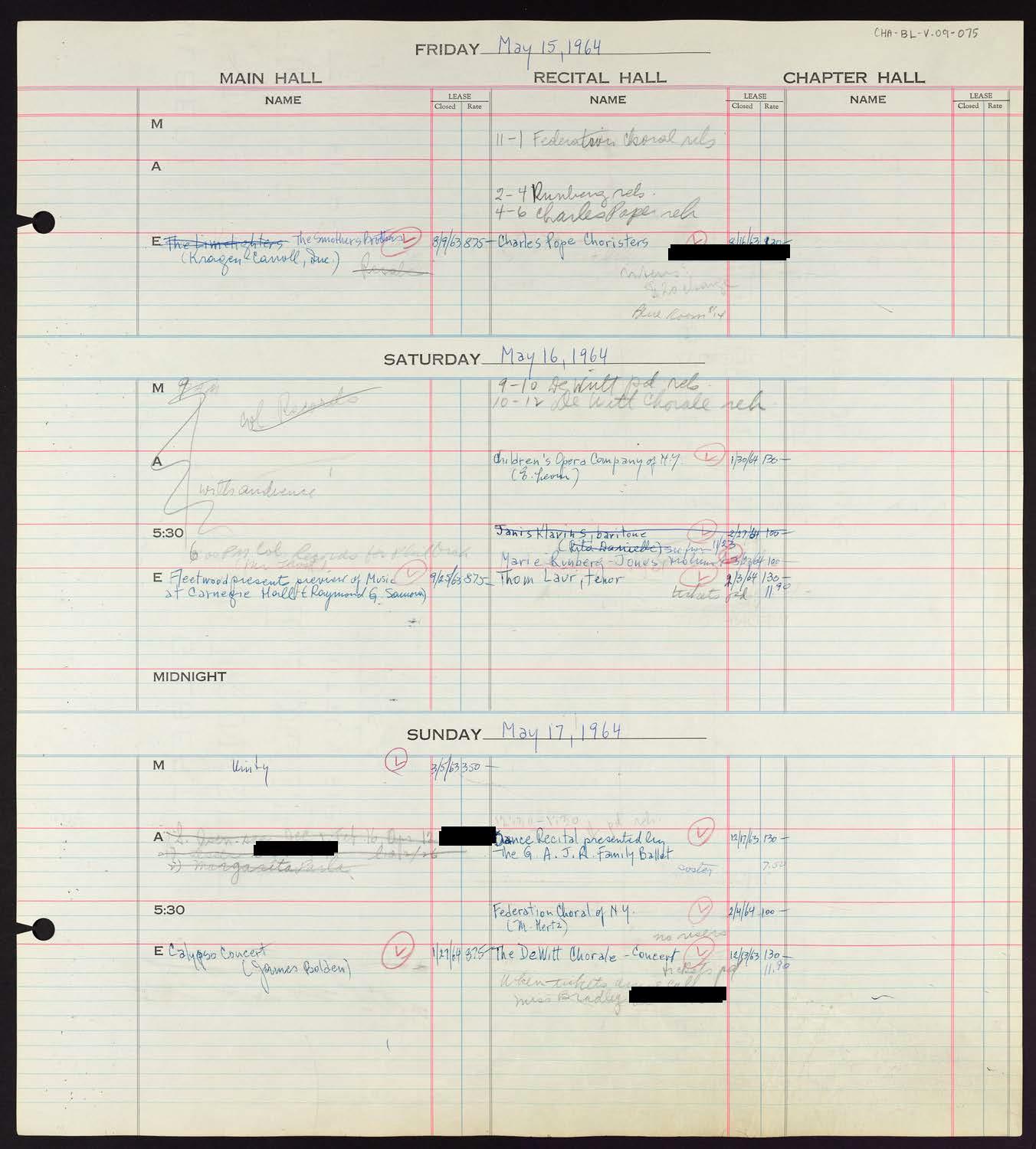 Carnegie Hall Booking Ledger, volume 9, page 75