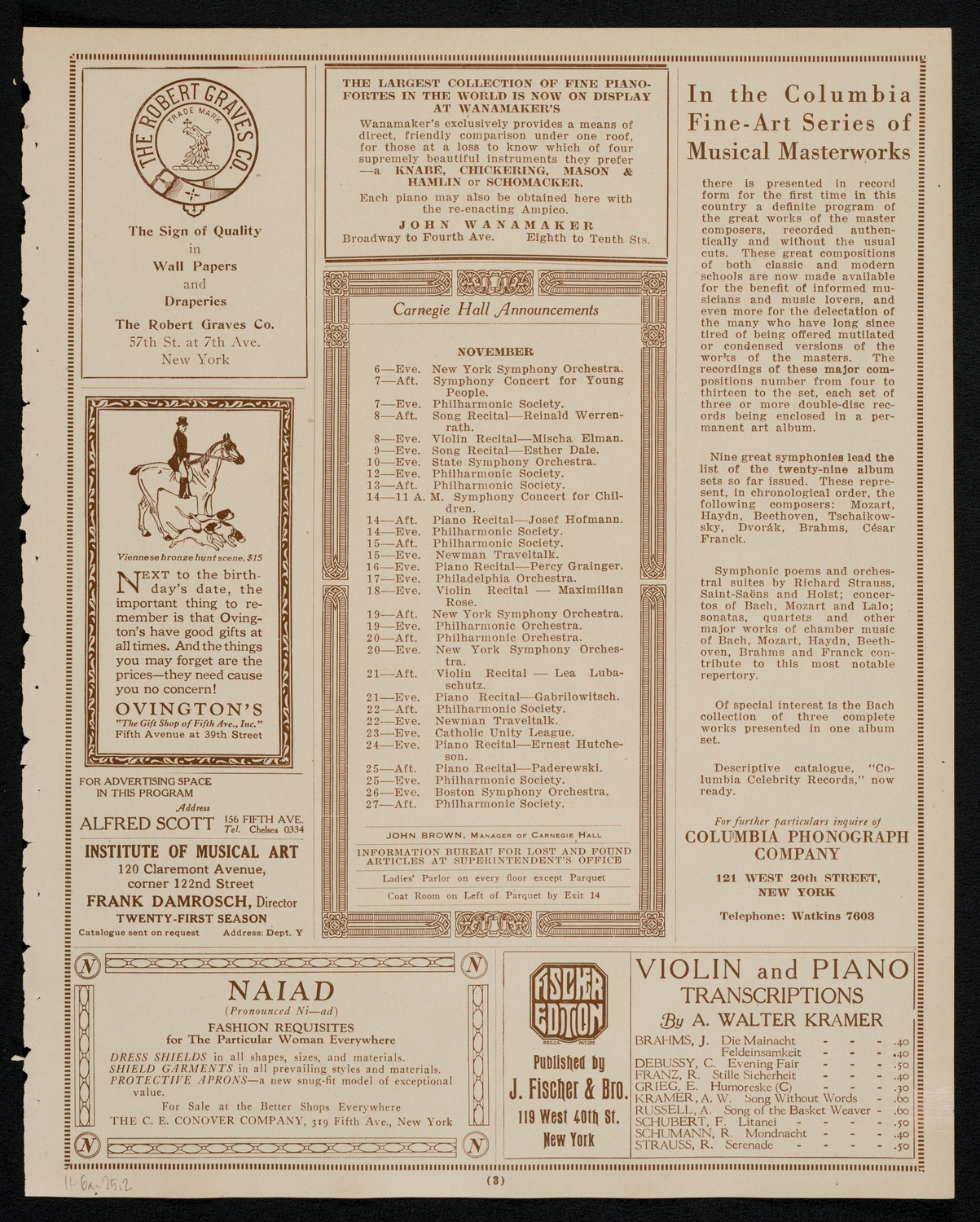 New York Philharmonic, November 6, 1925, program page 3