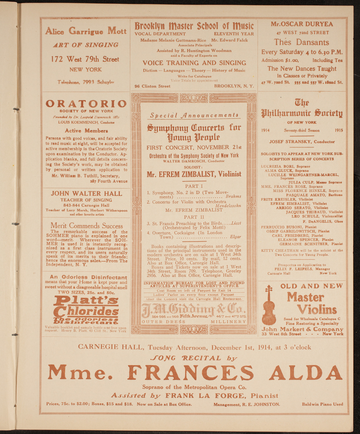 Concert for the Benefit of German-Austrian-Hungarian Relief, November 17, 1914, program page 9