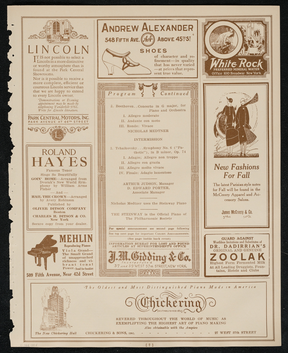 New York Philharmonic, November 26, 1924, program page 7