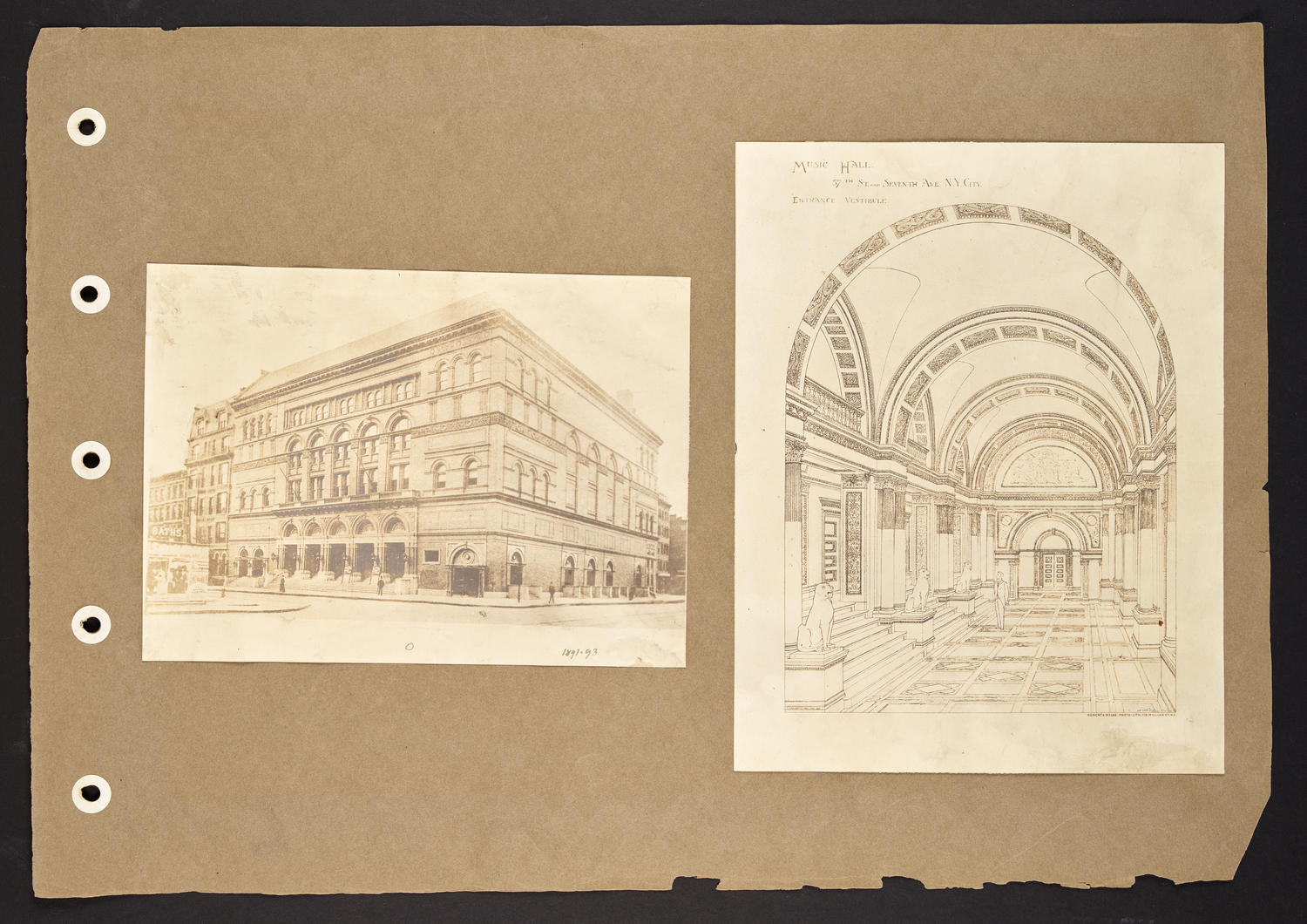 William Burnet Tuthill Scrapbook, page 5: Exterior and entrance vestibule