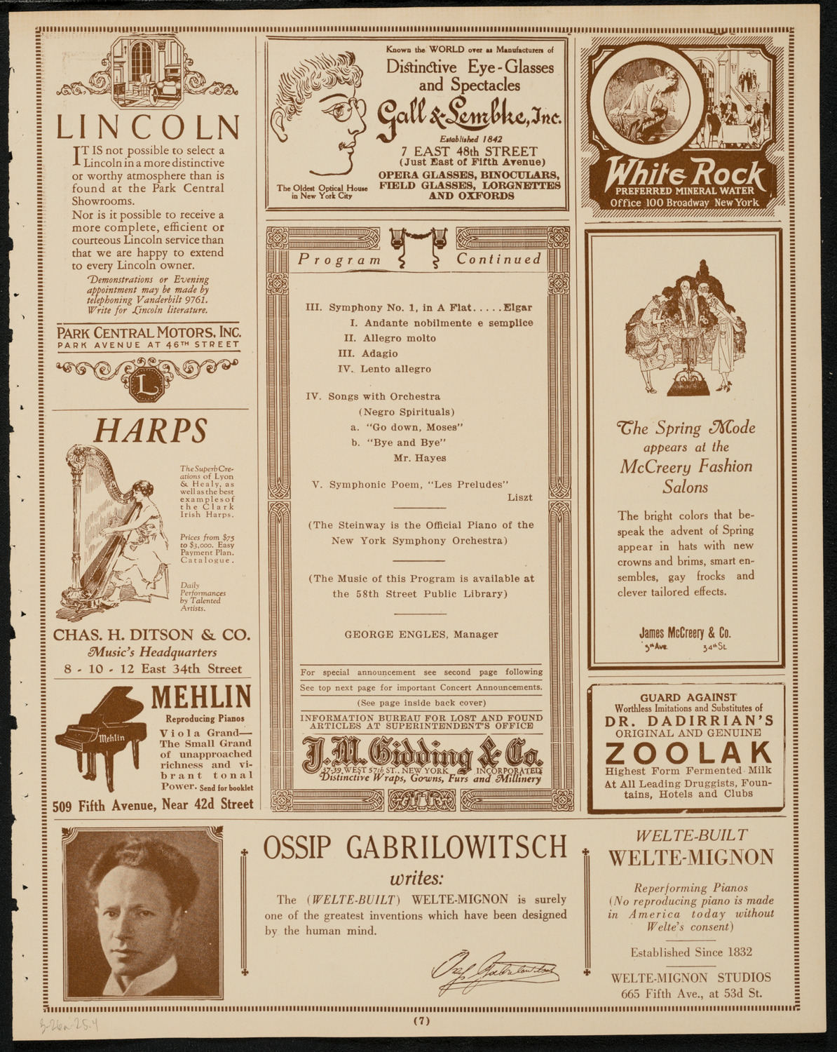 New York Symphony Orchestra, March 26, 1925, program page 7