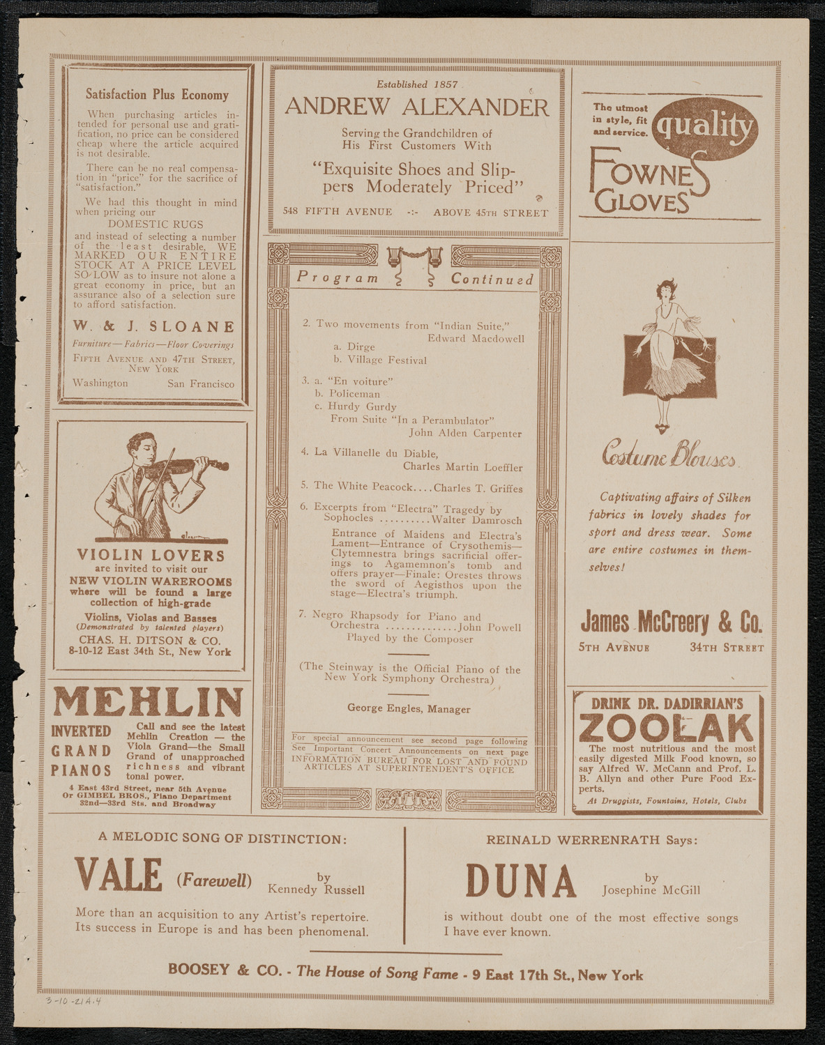 New York Symphony Orchestra, March 10, 1921, program page 7