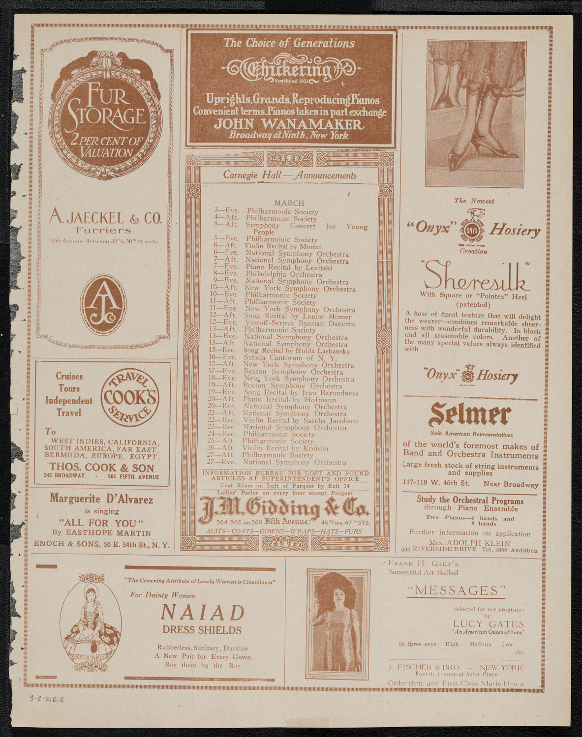 National Symphony Orchestra, March 2, 1921, program page 3