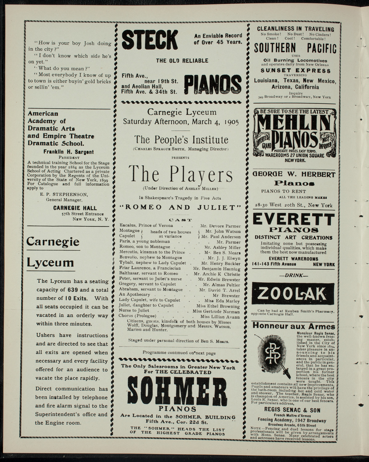 The Players, March 4, 1905, program page 2