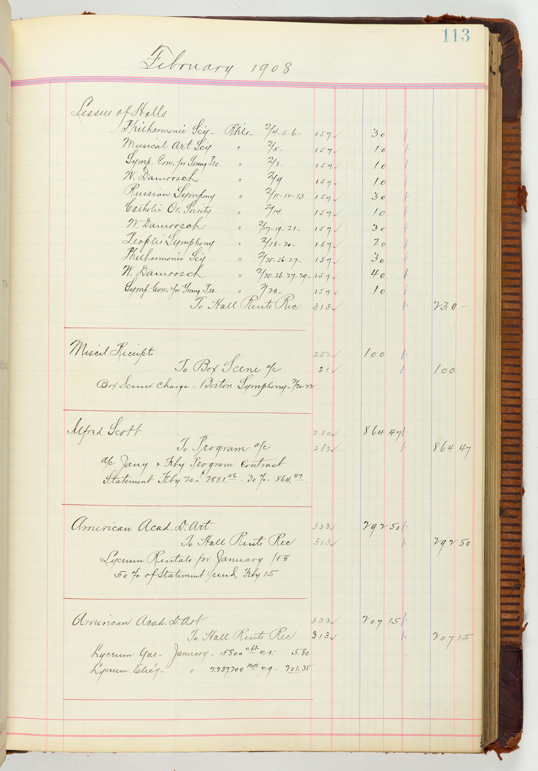 Music Hall Accounting Ledger Journal, volume 7, page 113