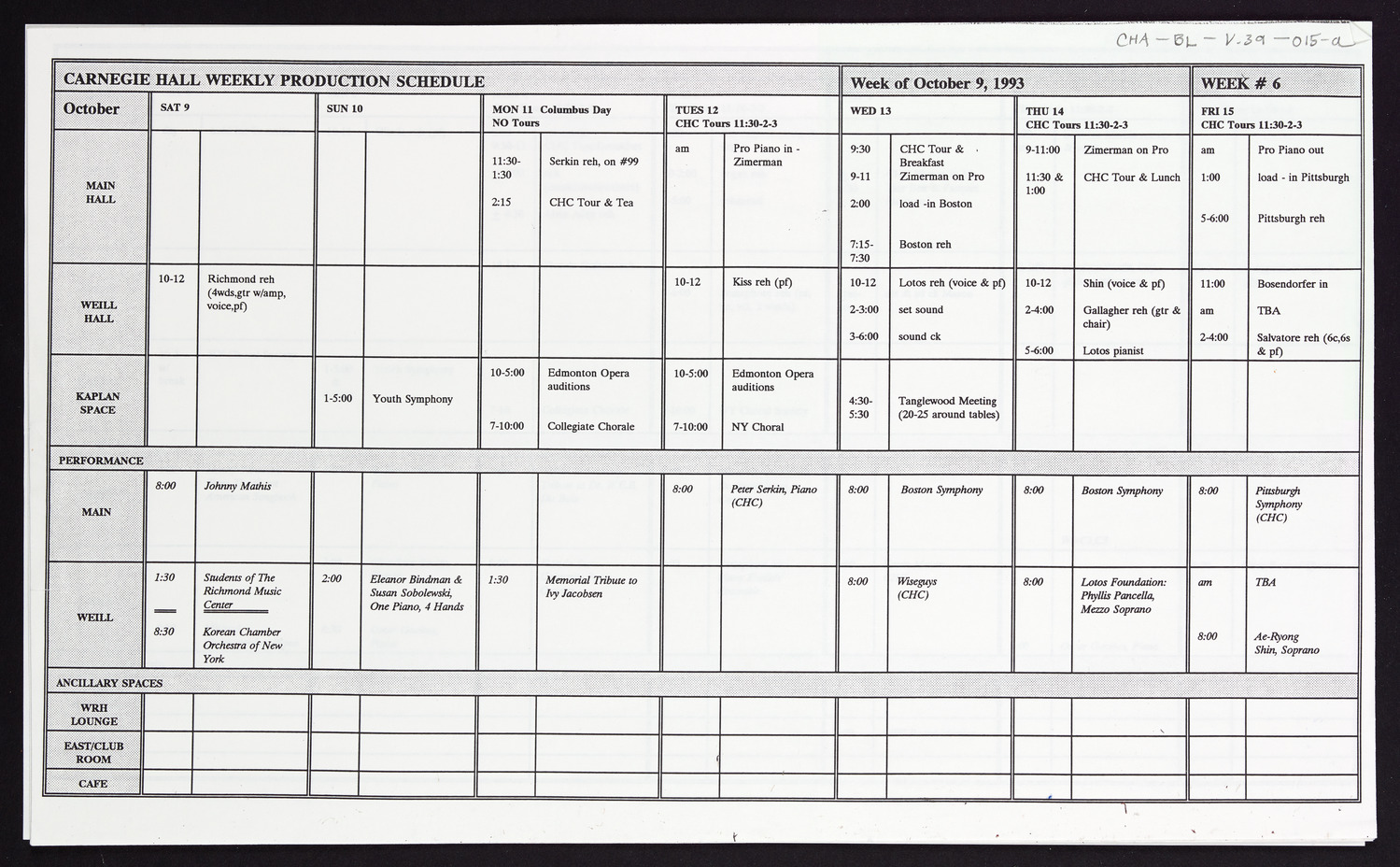 Carnegie Hall Booking Ledger, volume 39, page 15a