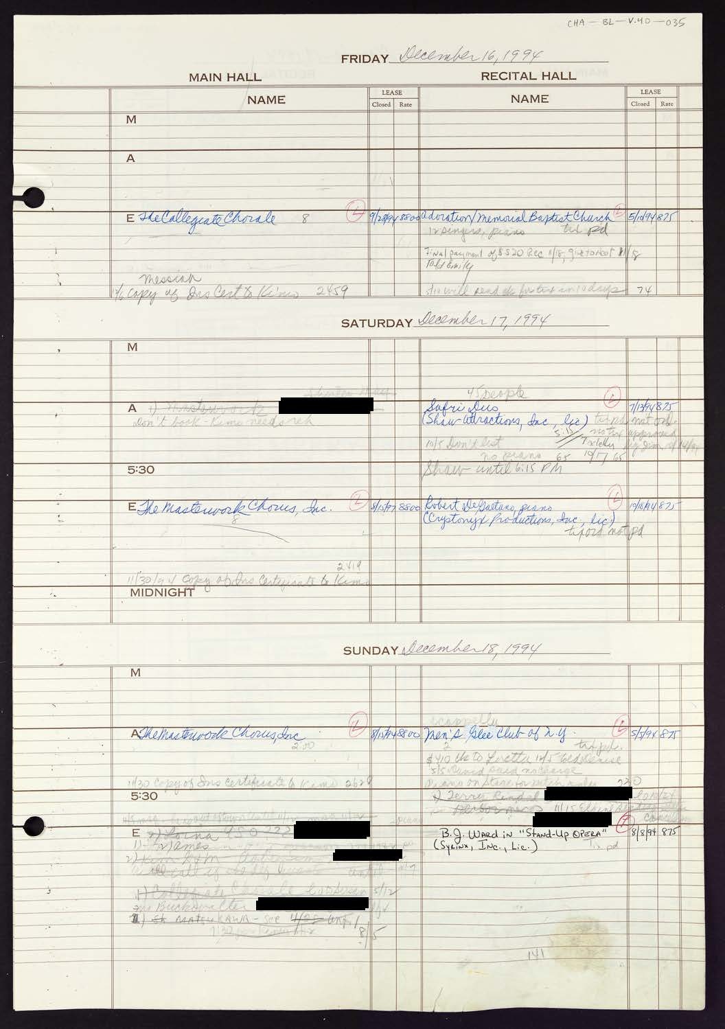 Carnegie Hall Booking Ledger, volume 40, page 35