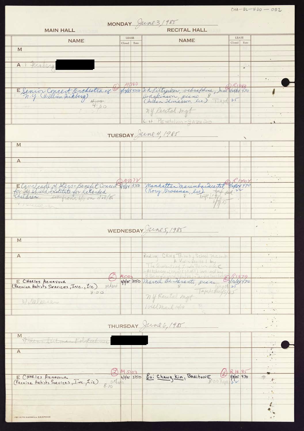 Carnegie Hall Booking Ledger, volume 30, page 82